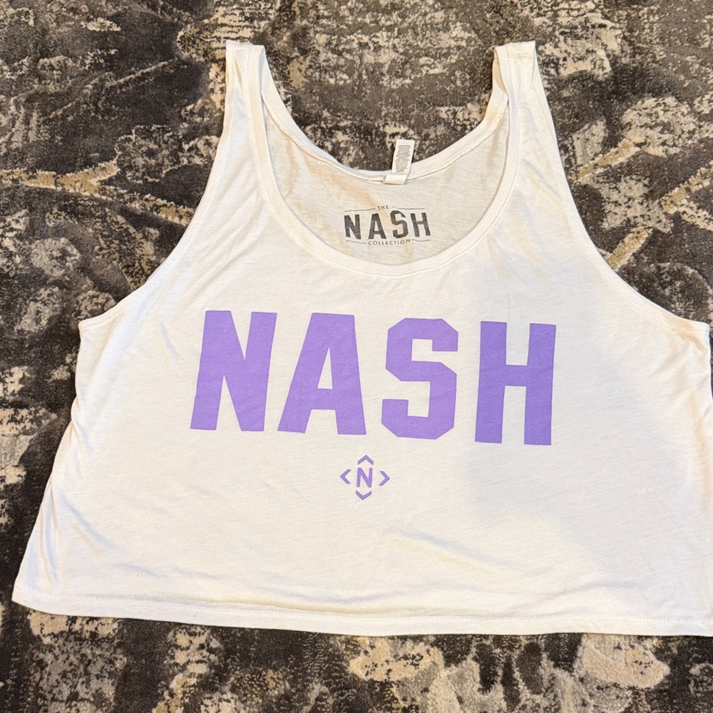 White Cropped  NASH Tank with Purple Logo size L/XL